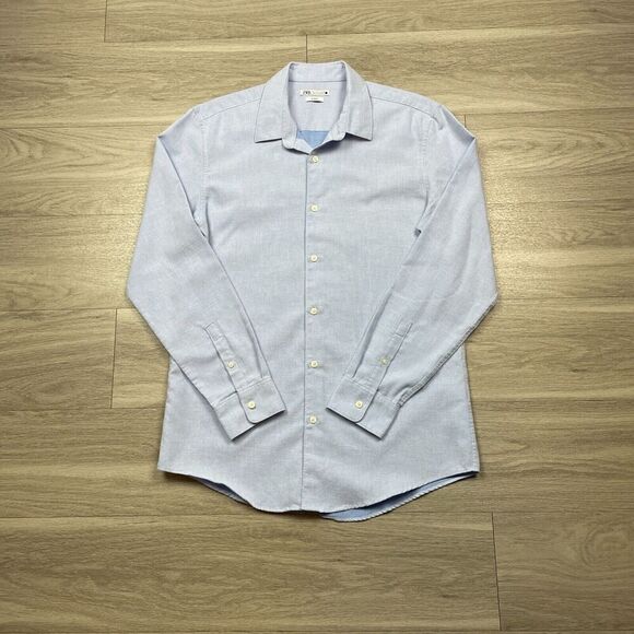 Zara Shirt Mens Large Blue Button Up Long Sleeve Casual - Picture 1 of 8